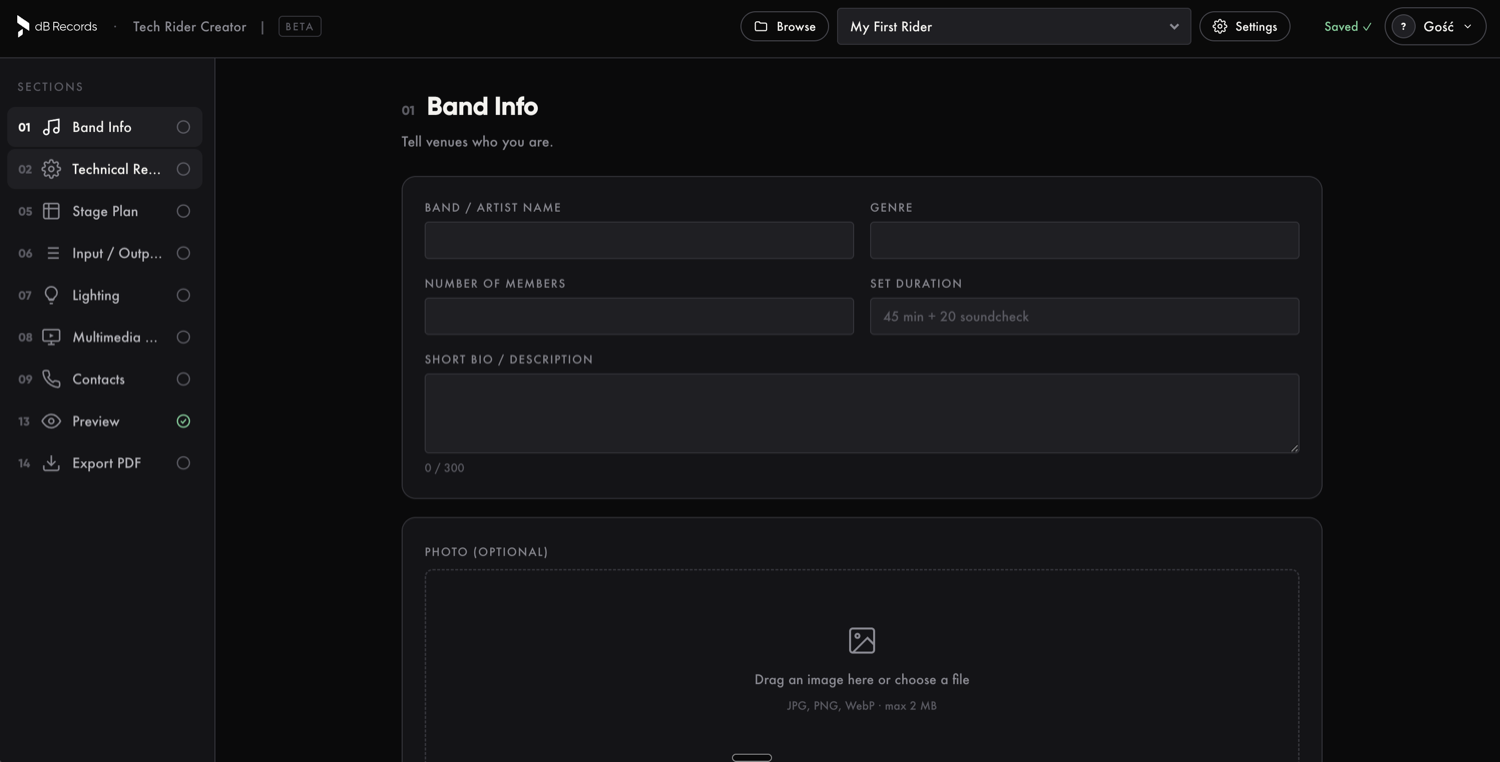 dB Tech Rider Creator, screenshot