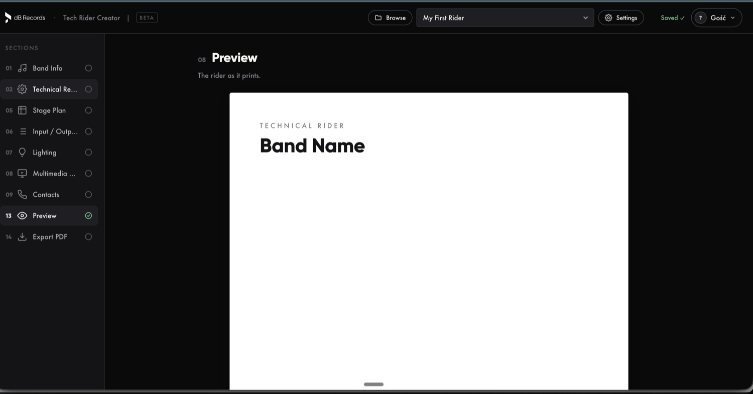 dB Tech Rider Creator, screen 2
